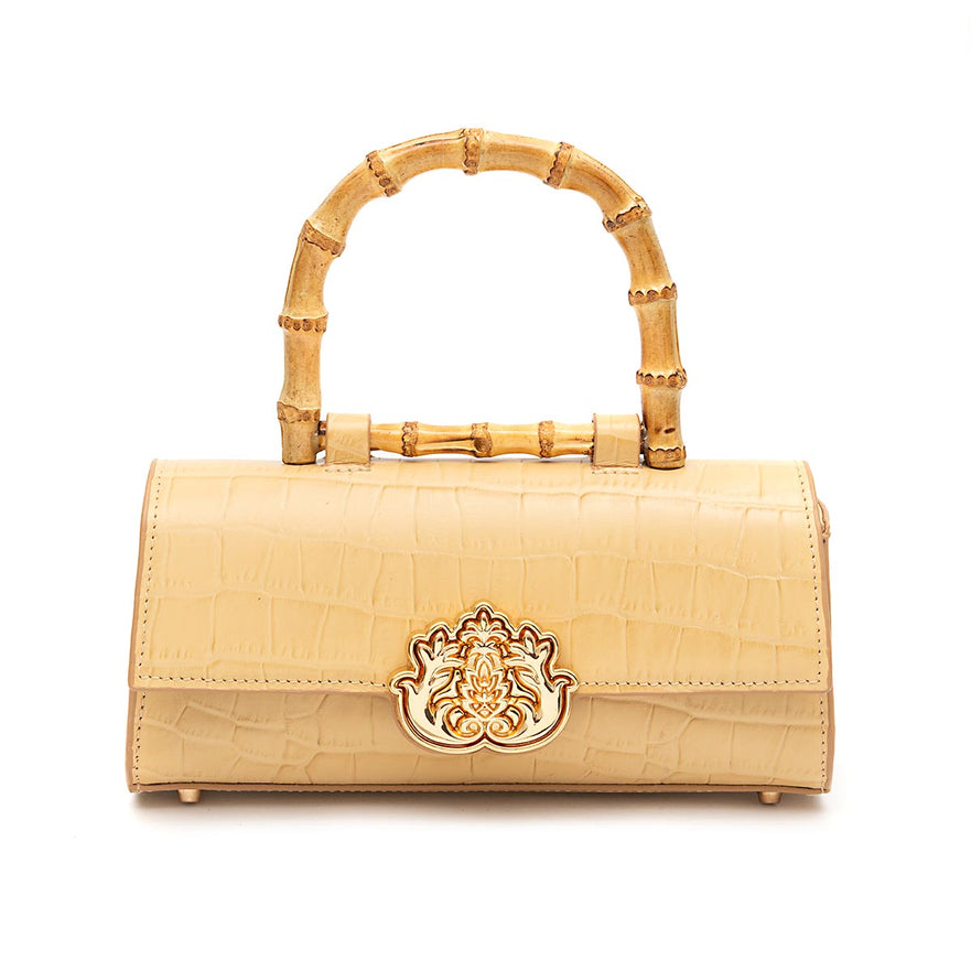 BOLSA TOP HANDLE EAST WEST PEQUENA COURO CROCO CITRINO