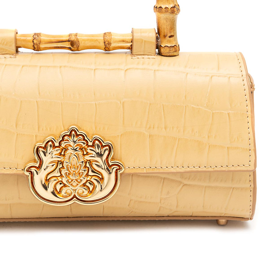 BOLSA TOP HANDLE EAST WEST PEQUENA COURO CROCO CITRINO
