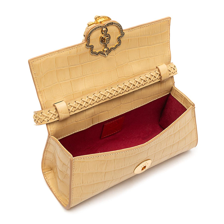 BOLSA TOP HANDLE EAST WEST PEQUENA COURO CROCO CITRINO