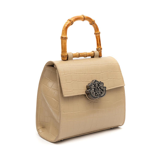 BOLSA TOP HANDLE MÉDIA COURO MAXI CROCO NATA