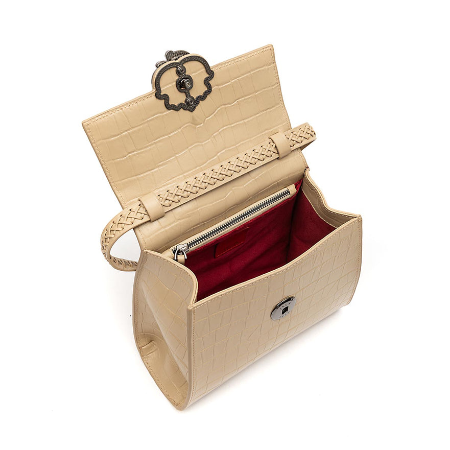 BOLSA TOP HANDLE MÉDIA COURO MAXI CROCO NATA
