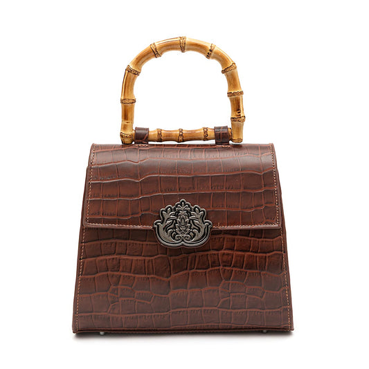 BOLSA TOP HANDLE MÉDIA COURO MAXI CROCO PINHÃO