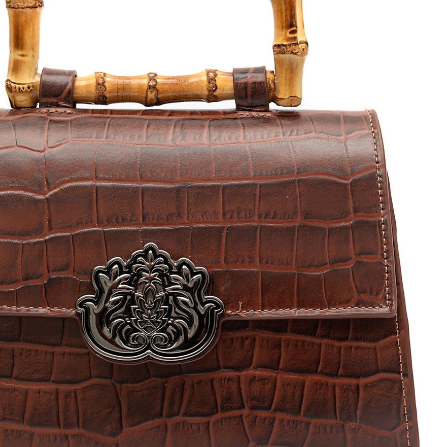 BOLSA TOP HANDLE MÉDIA COURO MAXI CROCO PINHÃO