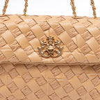 BOLSA FLAP HELEN PEQUENA COURO E RÁFIA MACADÂMIA TRESSÊ
