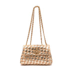 BOLSA HELLEN COURO E RÁFIA PEQUENA OURO TRESSÊ