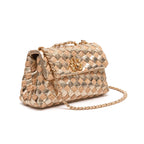 BOLSA HELLEN COURO E RÁFIA PEQUENA OURO TRESSÊ