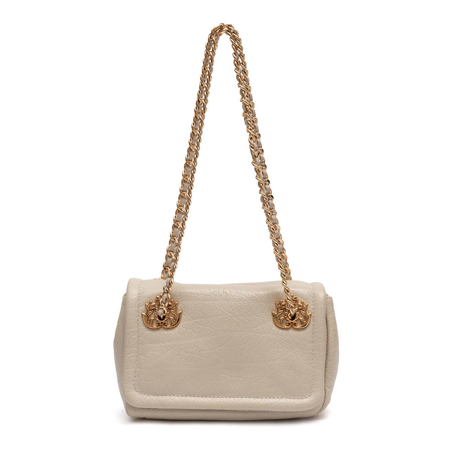 BOLSA FLAP PETRA PEQUENA COURO MARSHMALLOW