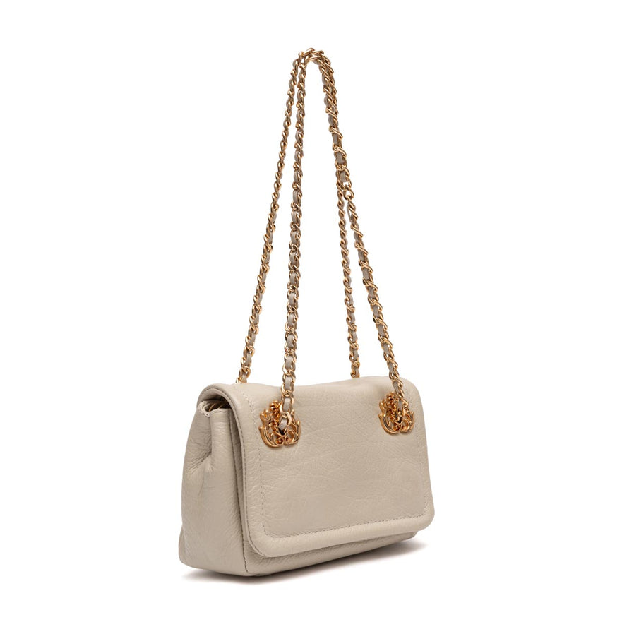 BOLSA FLAP PETRA PEQUENA COURO MARSHMALLOW