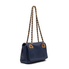 BOLSA FLAP PETRA PEQUENA COURO COBALTO