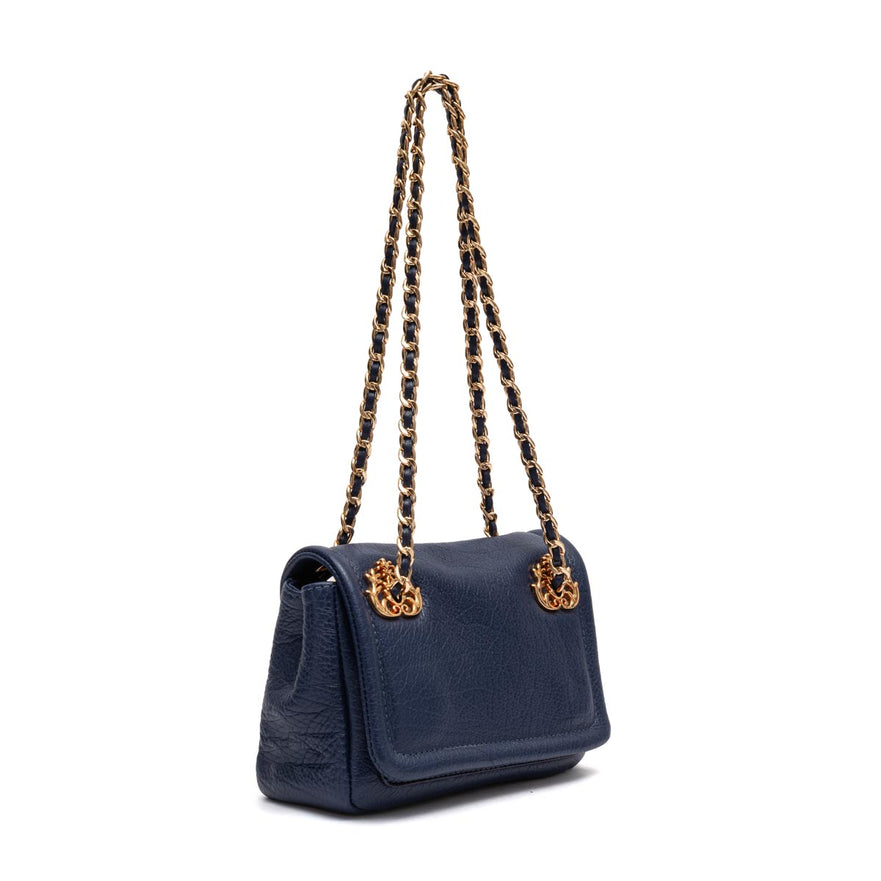 BOLSA FLAP PETRA PEQUENA COURO COBALTO