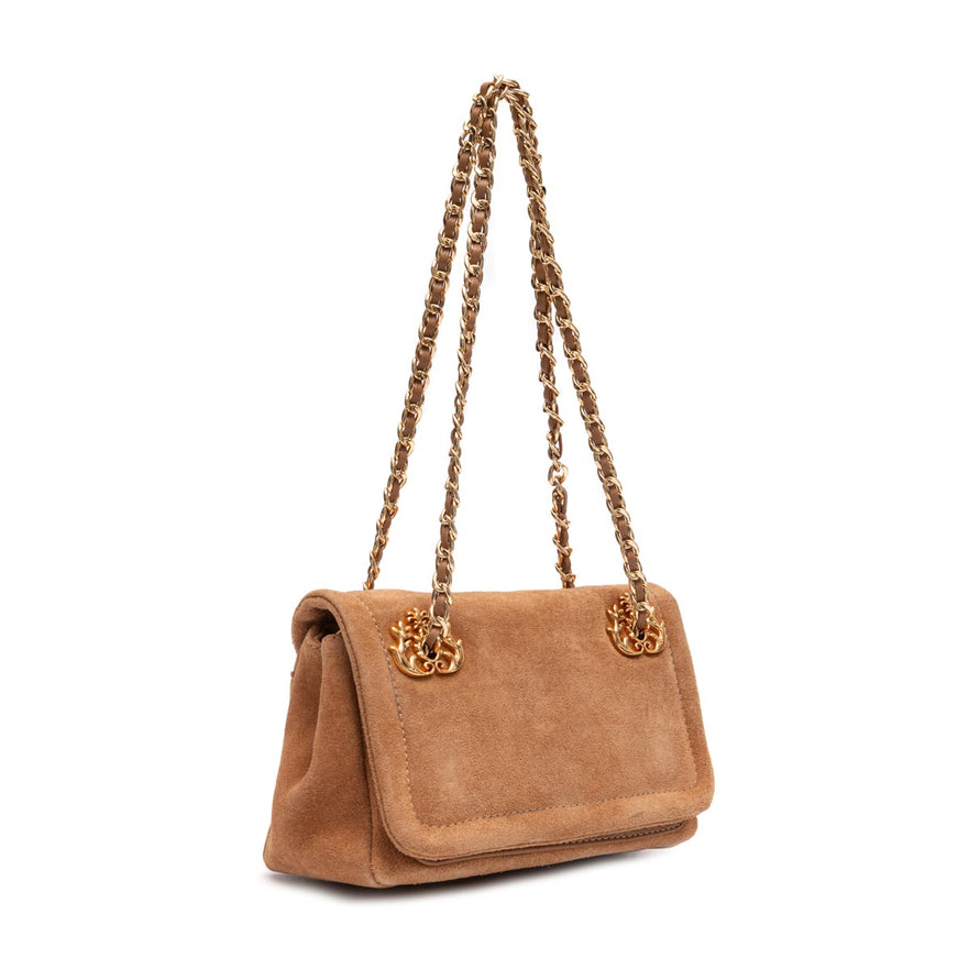 BOLSA FLAP PETRA PEQUENA COURO AMENDOA