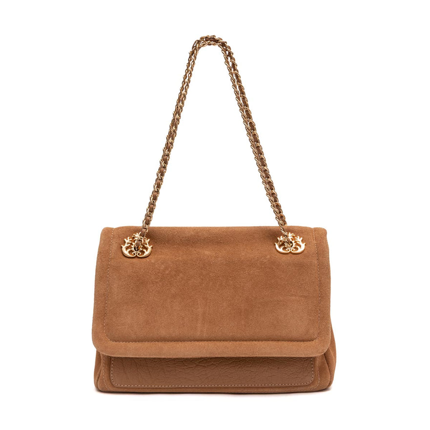 BOLSA FLAP PETRA MÉDIA COURO AMÊNDOA