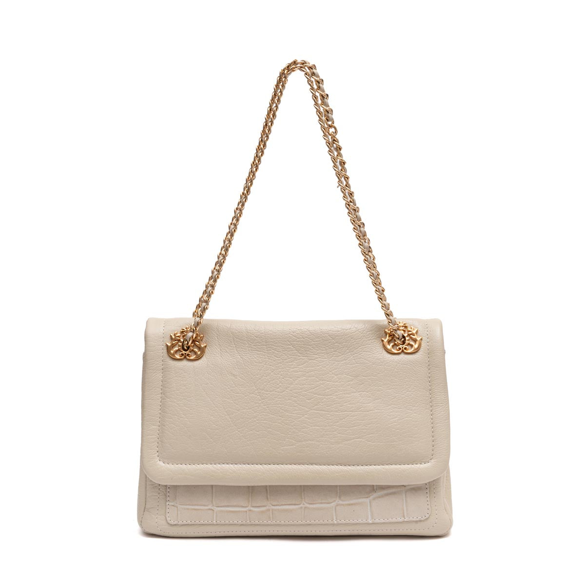 BOLSA FLAP PETRA MÉDIA COURO MARSHMALLOW