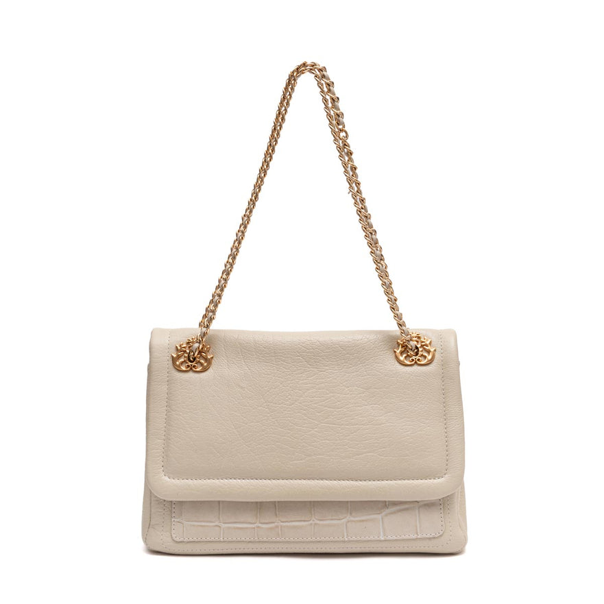 BOLSA FLAP PETRA MÉDIA COURO MARSHMALLOW