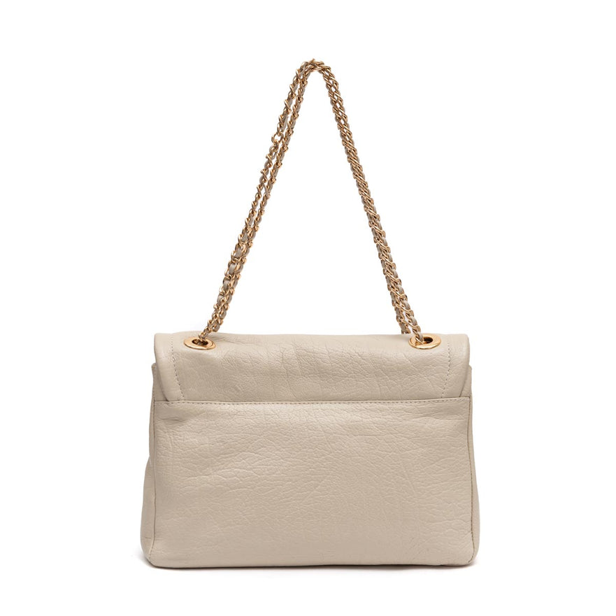 BOLSA FLAP PETRA MÉDIA COURO MARSHMALLOW