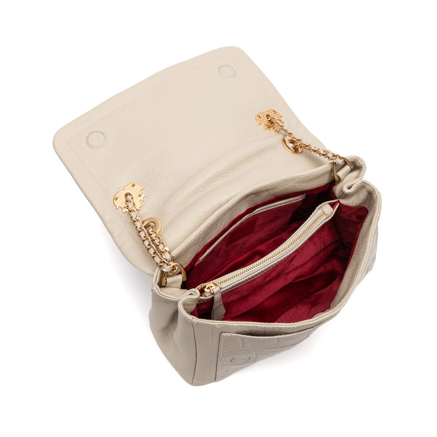 BOLSA FLAP PETRA MÉDIA COURO MARSHMALLOW