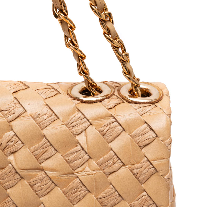 BOLSA FLAP TRESSÊ HELEN MEDIA COURO E RÁFIA MACADÂMIA