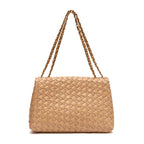 BOLSA FLAP TRESSÊ HELEN MEDIA COURO E RÁFIA MACADÂMIA