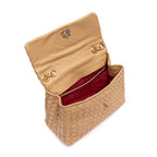 BOLSA FLAP TRESSÊ HELEN MEDIA COURO E RÁFIA MACADÂMIA