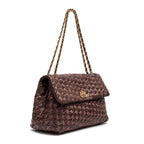 BOLSA FLAP TRESSÊ HELEN MÉDIA COURO E RÁFIA PINHÃO