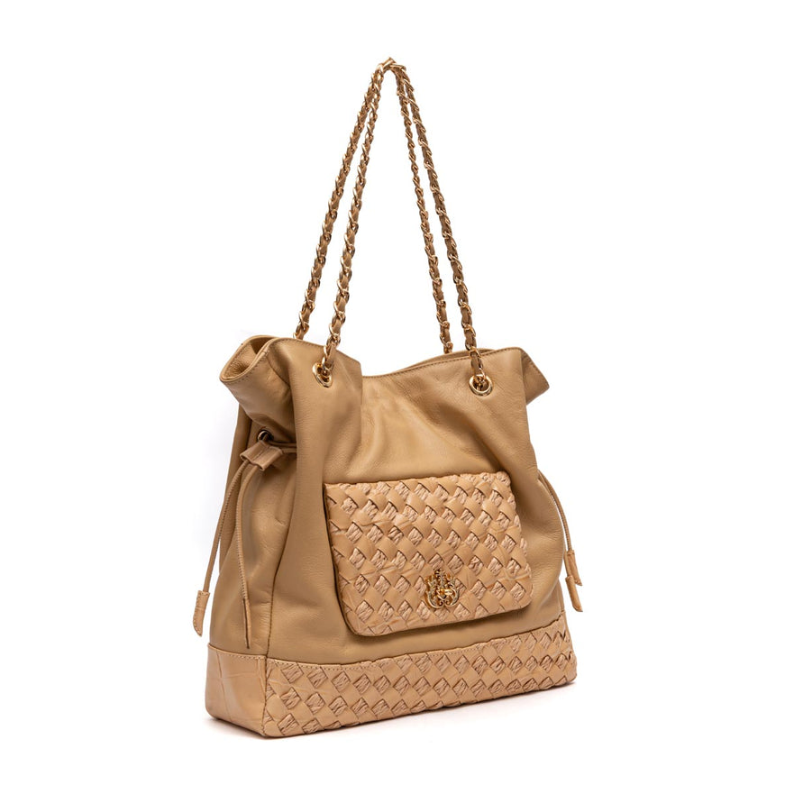 BOLSA TOTE DAHLIA GRANDE EM TRESSE DE RÁFIA MACADAMIA