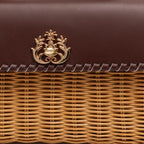 BOLSA SELENE TOP HANDLE MÉDIA EM RATTAN E COURO PINHÃO MEL