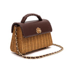 BOLSA SELENE TOP HANDLE MÉDIA EM RATTAN E COURO PINHÃO MEL