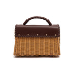 BOLSA SELENE TOP HANDLE MÉDIA EM RATTAN E COURO PINHÃO MEL