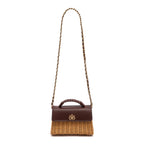 BOLSA SELENE TOP HANDLE MÉDIA EM RATTAN E COURO PINHÃO MEL