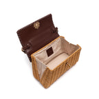 BOLSA SELENE TOP HANDLE MÉDIA EM RATTAN E COURO PINHÃO MEL