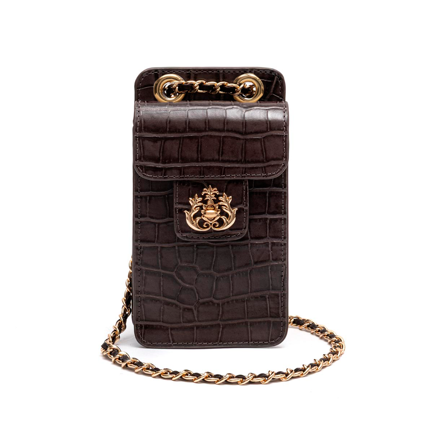 BOLSA POUCH ANNE PEQUENA COURO CAIMAN EXPRESSO