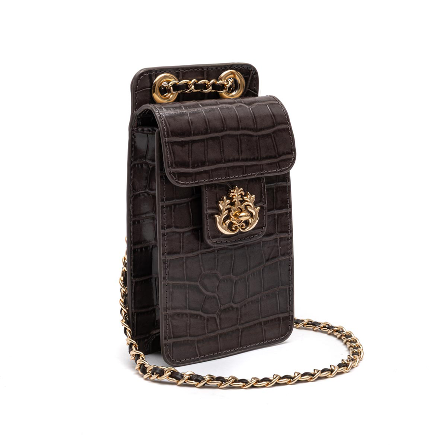 BOLSA POUCH ANNE PEQUENA COURO CAIMAN EXPRESSO