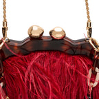 BOLSA POUCH PEQUENA DE PLUMAS CARMIM