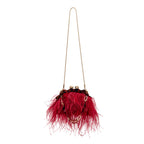 BOLSA POUCH PEQUENA DE PLUMAS CARMIM