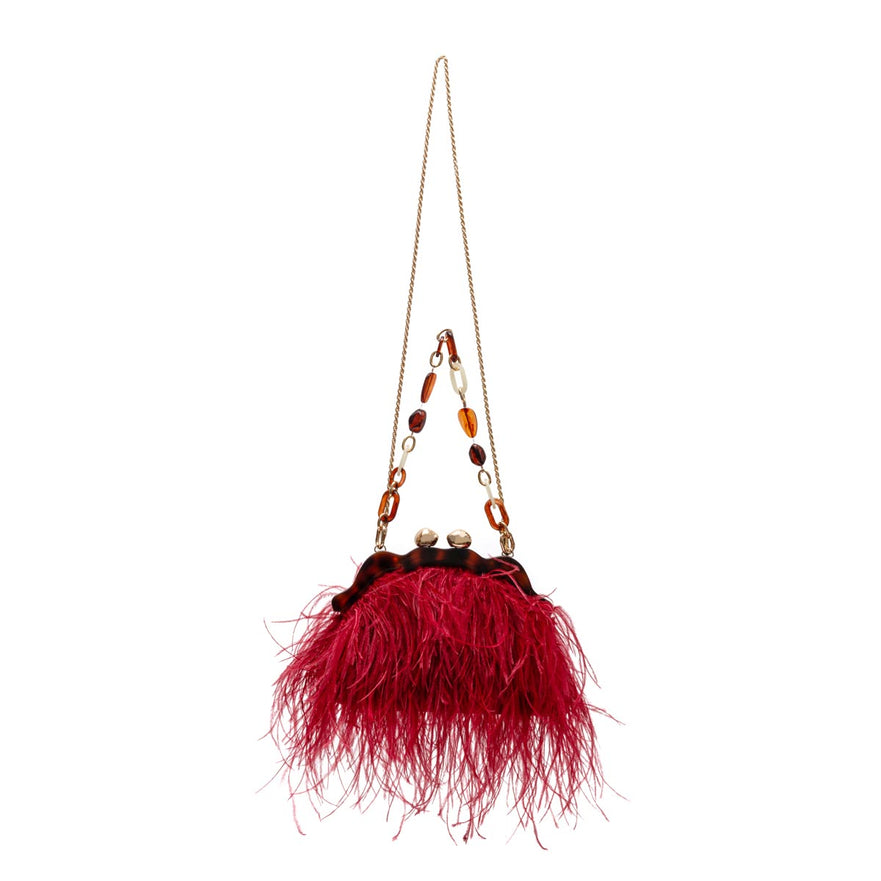 BOLSA POUCH PEQUENA DE PLUMAS CARMIM