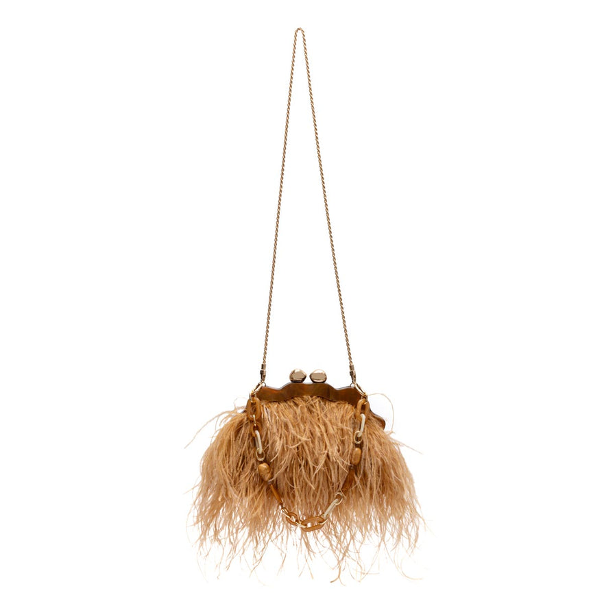 BOLSA POUCH PEQUENA DE PLUMAS MEL