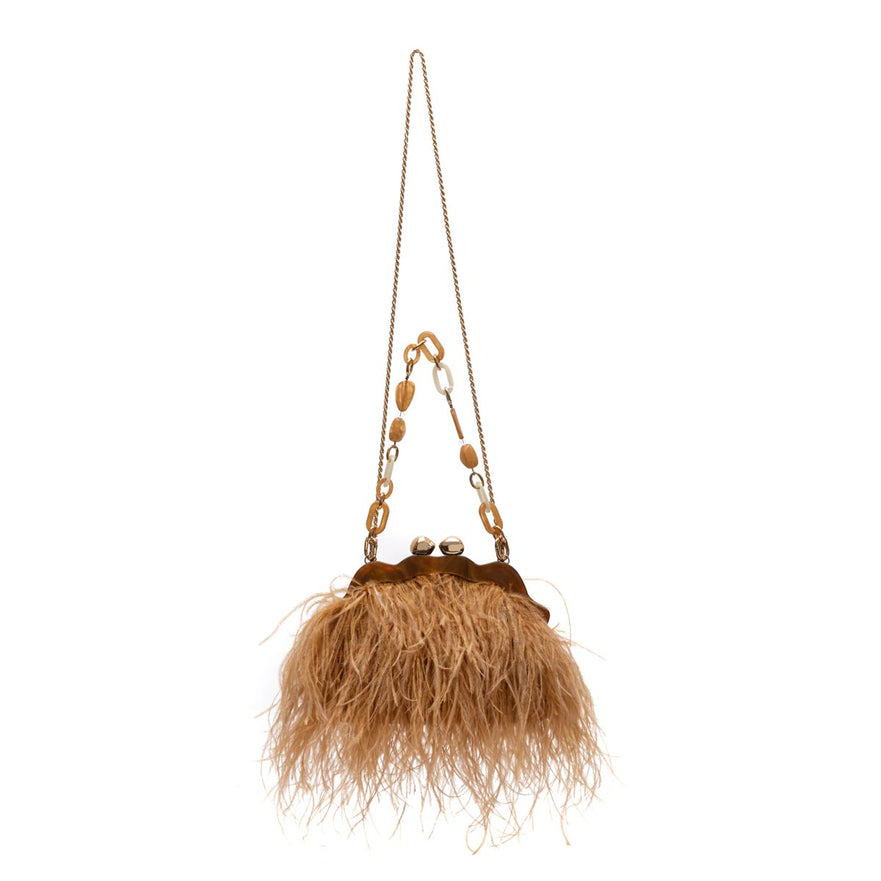BOLSA POUCH PEQUENA DE PLUMAS MEL