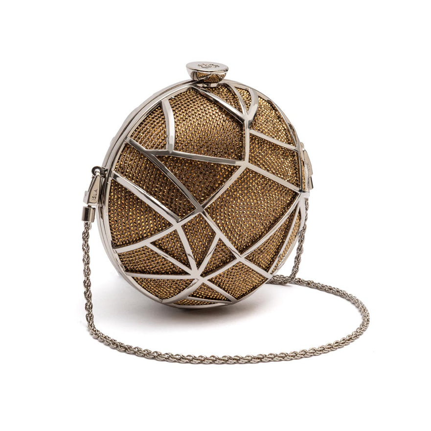 BOLSA CLUTCH ESFERA PEQUENA  DE CRISTAIS COM OURO