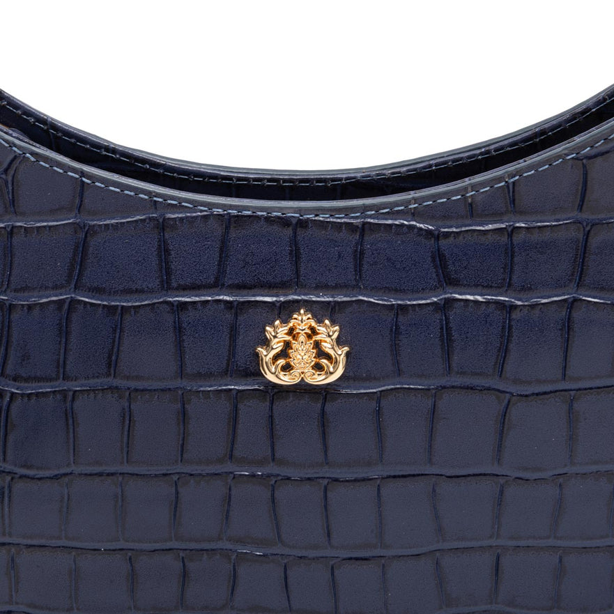 BOLSA SHOULDER FOREVER PEQUENA COURO CAIMAN COBALTO OURO