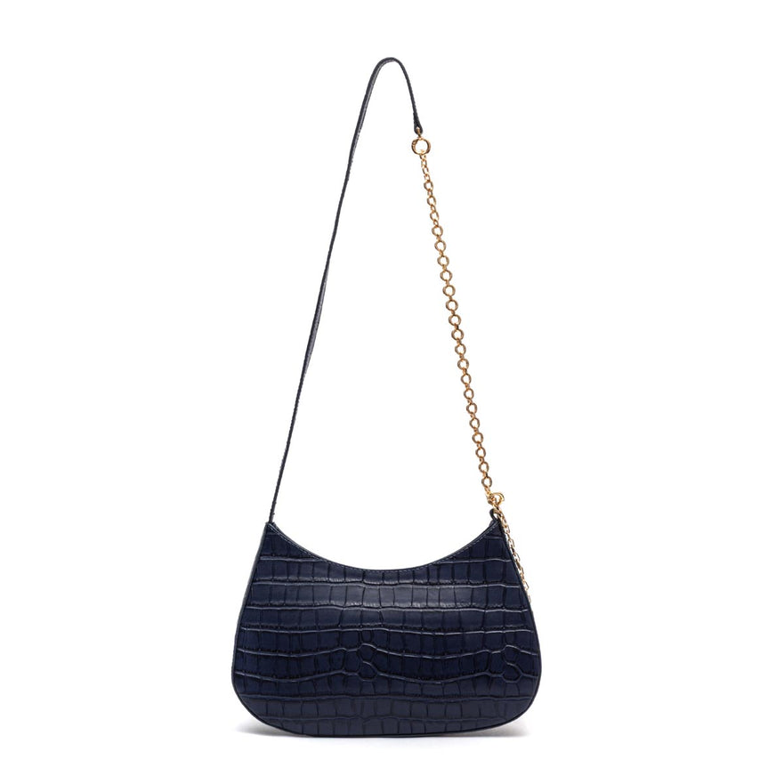 BOLSA SHOULDER FOREVER PEQUENA COURO CAIMAN COBALTO OURO