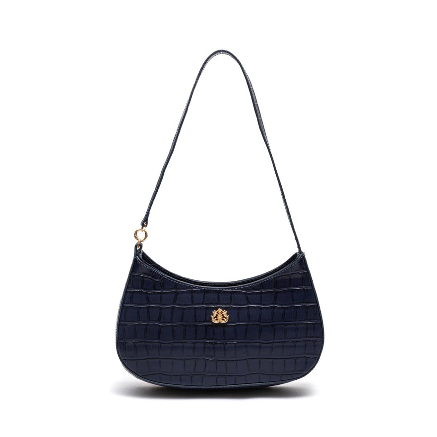 BOLSA SHOULDER FOREVER PEQUENA COURO CAIMAN COBALTO OURO