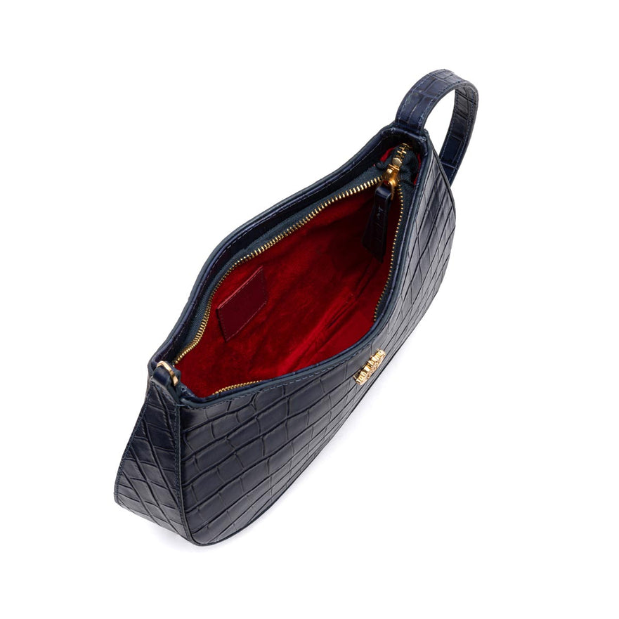 BOLSA SHOULDER FOREVER PEQUENA COURO CAIMAN COBALTO OURO
