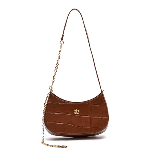 BOLSA SHOULDER FOREVER PEQUENA COURO CAIMAN PECAN OURO