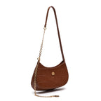 BOLSA SHOULDER FOREVER PEQUENA COURO CAIMAN PECAN OURO