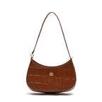 BOLSA SHOULDER FOREVER PEQUENA COURO CAIMAN PECAN OURO