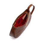 BOLSA SHOULDER FOREVER PEQUENA COURO CAIMAN PECAN OURO
