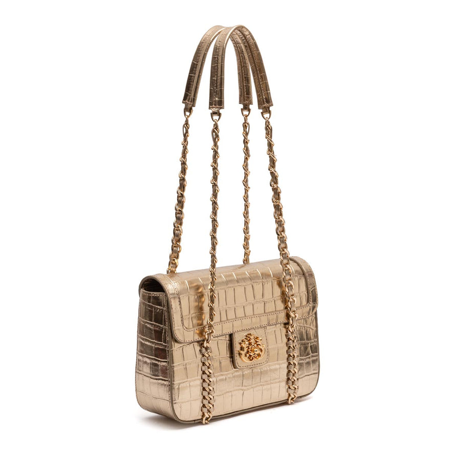 BOLSA FLAP SIENNA MÉDIA COURO OURO