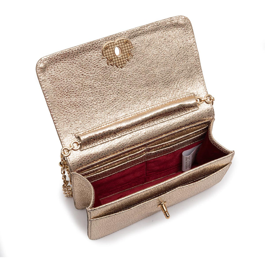 BOLSA CARTEIRA FOREVER  PEQUENA COURO STELLARE OURO LIGHT