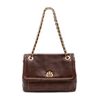 BOLSA FLAP DAHLIA CROSBY COURO PINHÃO OURO