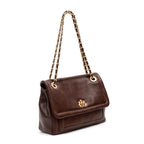BOLSA FLAP DAHLIA CROSBY COURO PINHÃO OURO